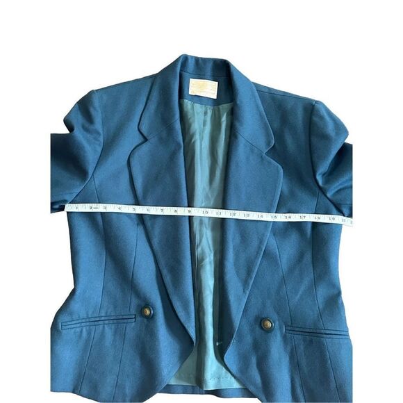 Pendleton Teal 100% Virgin Wool Short Blazer womens Sz 6 1 button closur… - Picture 4 of 11